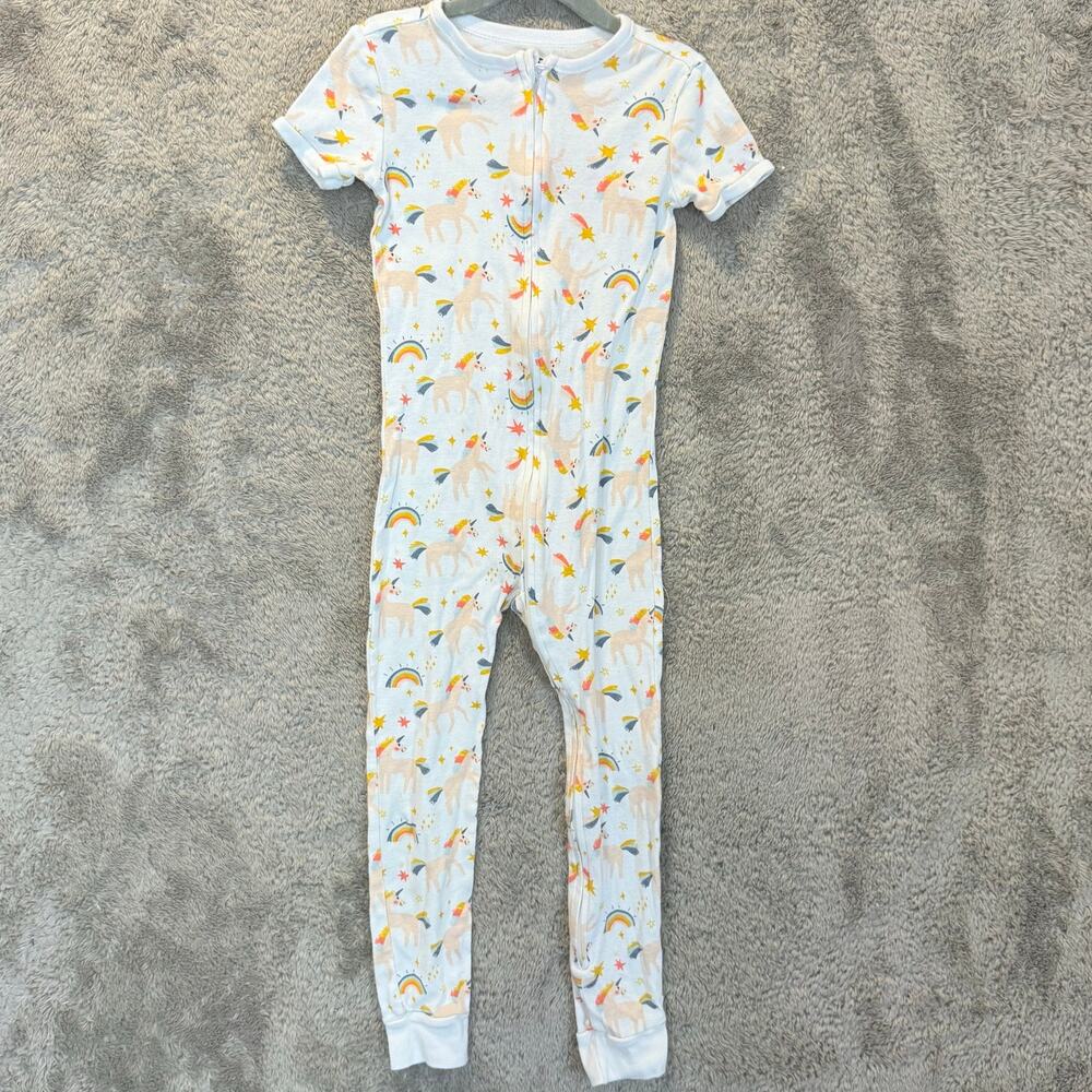Old Navy Girls 5T 5 Pajamas Zip Up Sleeper One Piece PJs Unicorn Rainbow